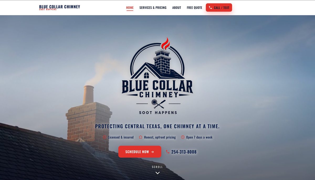 Blue Collar Chimney website built by RankCTX